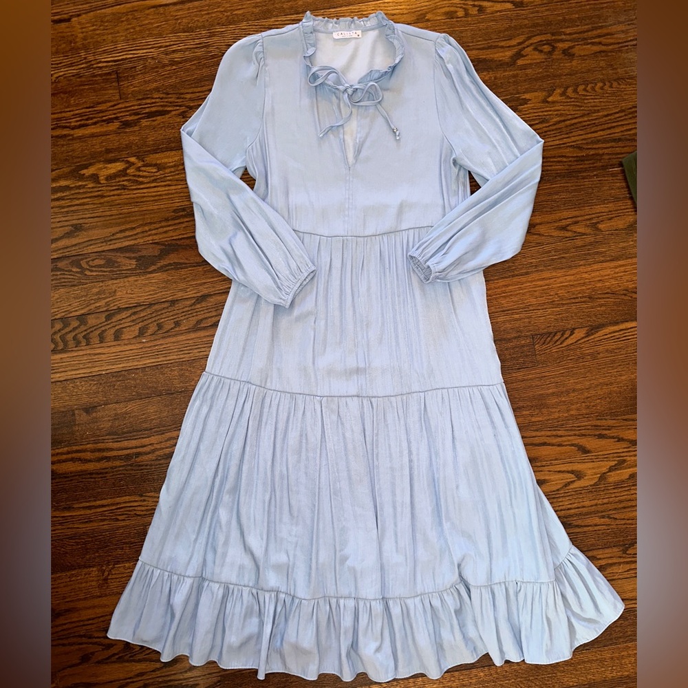 Calista Long Sleeve Flowy Light Blue MIDI Dress